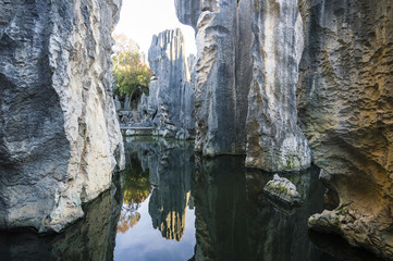 Stone Forest water reflection in Shilin, Kunming, Yunnan province, China