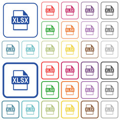 Fototapeta na wymiar XLSX file format outlined flat color icons