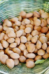Batch of organic almonds in a basket