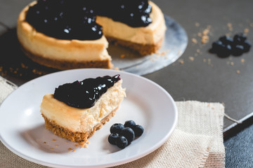 piece of freshness delicious blueberry cheese cake on plate