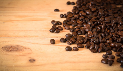 the arabica and robusta coffee beans, Selective focus, copy space, can be used as a background