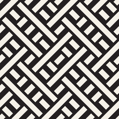 Interlacing Lines Maze Lattice. Ethnic Monochrome Texture. Vector Seamless Black and White Pattern