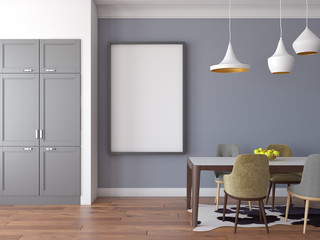 Mock up poster, kitchen scene, interior, 3d rendering