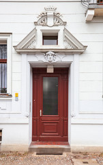 Red Front Door with Devil Molding From Above