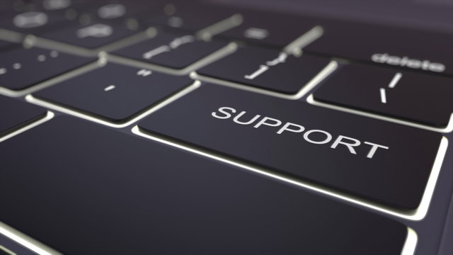 Modern black computer keyboard and luminous support key. 3D rendering