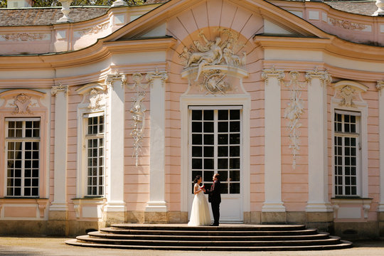 Bride and groom outdoor on their wedding day