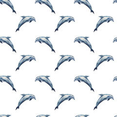 Naklejka premium Watercolor seamless pattern dolphins