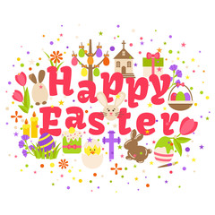 Happy easter label isolated on white background. Ostern spring celebration card element vector illustration