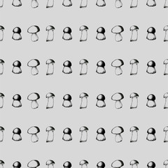 Hand drawn seamless pattern with mushrooms.