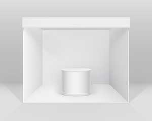 Vector White Blank Indoor Trade exhibition Booth Standard Stand for Presentation with Counter Isolated on Background