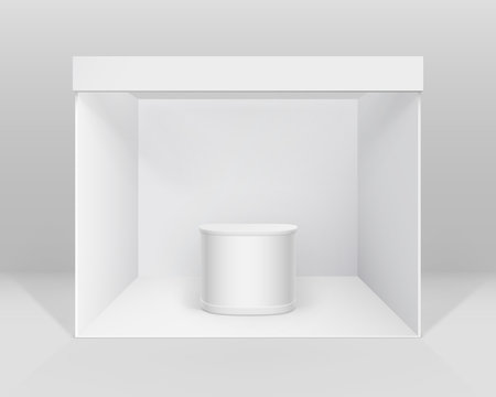 Vector White Blank Indoor Trade exhibition Booth Standard Stand for Presentation with Counter Isolated on Background
