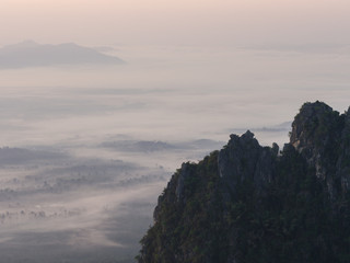 Beautiful landscape mountain with morning fog