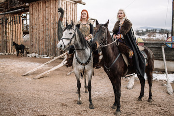 Girls Vikings on horseback