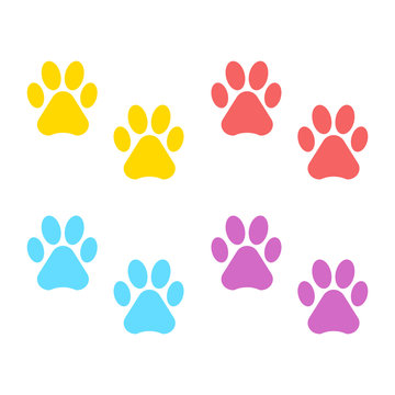 dog footprint colorful set isolated vector