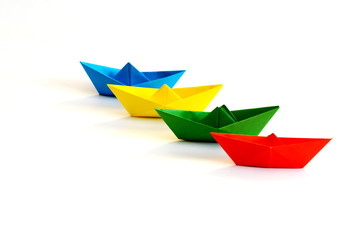isolated colorful paper boats