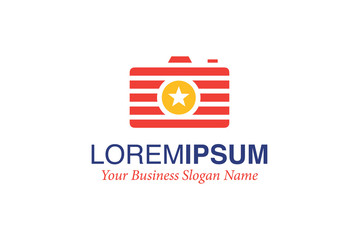 Line Strip of Camera with Star Lens for Photography Logo Design Vector