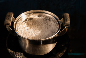 Boiling water in a pot
