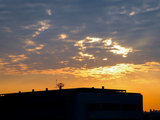 Silhouette buildings at sunset and cloudy in bangkok