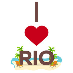 I love Rio. Brazil. Travel. Palm, summer, lounge chair. Vector flat illustration.