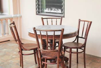 chair wood and table marble ancient