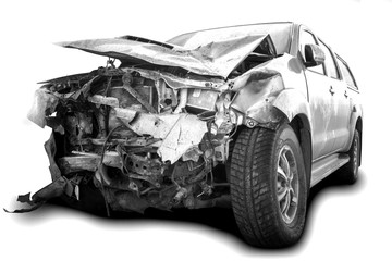 Car crash accident on street, damaged cars after collision.