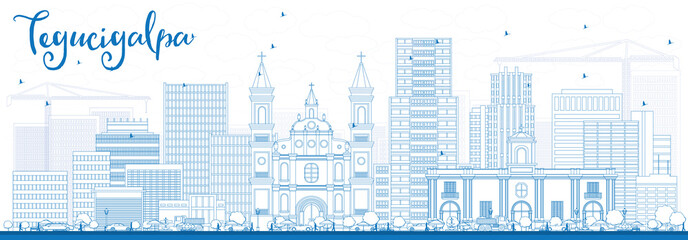 Outline Tegucigalpa Skyline with Blue Buildings.