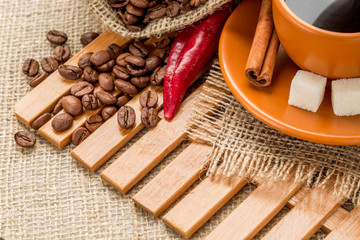 Cup of coffee on a wooden table