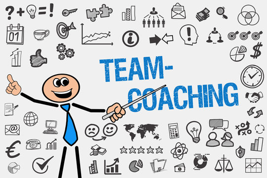 Teamcoaching / Mann mit Symbole