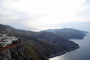 Folegandros - tiny rocky Cycladic island/ fertile soil is very small. Almost no water. Agricultural production is difficult.  produced cheese, is fishing, are Grown herbs, there's apiaries 