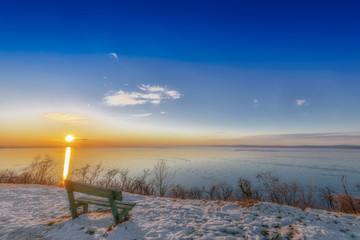 Winter landscape by the lake Balaton, Hungary, Europe