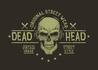 Street style label of skull.Prints design