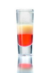 alcoholic shots isolated on white background with reflection