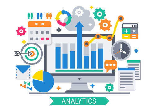 Flat design modern vector illustration concept of website analytics information tools.