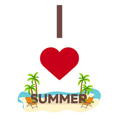 I love Summer. Travel. Palm, summer, lounge chair. Vector flat illustration.
