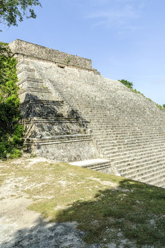 sight of the big Mayan pyramid in the archaeological Uxmal enclosure in yucatan, Mexico