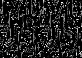 Funny giraffes sketch, seamless pattern your design