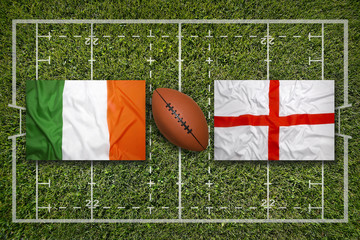 Ireland vs. England flags on rugby field