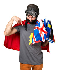 Superhero with a lot of flags pointing down