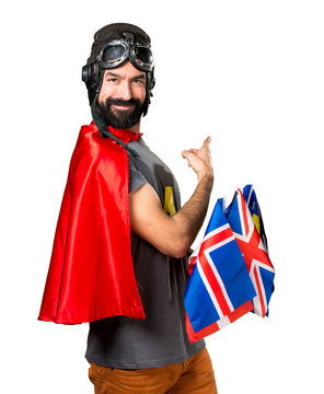 Superhero with a lot of flags pointing back
