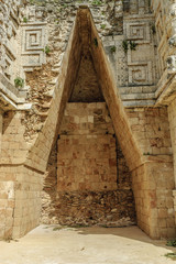 angular arch of the palace of the governor in the archaeological Uxmal enclosure in yucatan, Mexico