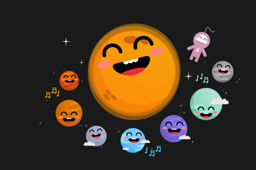 Trappist-1 system cute vector illustration