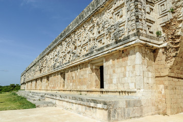 Fototapeta na wymiar sight of the palace of the governor in the Mayan archaeological Uxmal enclosure in Yucatan, Mexico.