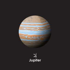 Vector Jupiter on dark background with symbol