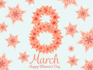 Women day background with frame flowers. 8 March invitation card. Vector illustration.