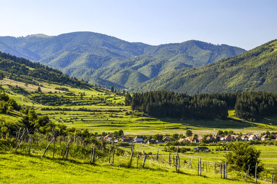 Zarnesti, idyllic landscape, Carpathian mountains, Romania, Tran