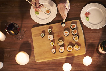 Overhead shot of sushi supper