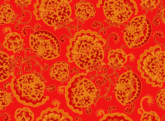 Vintage floral seamless pattern. Ethnic ornament. Stylized decorative background  in folk art style. Traditional handcraft. Seamless texture in red colors. Vector illustration.