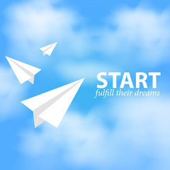 Paper plane against sky with clouds vector eps10