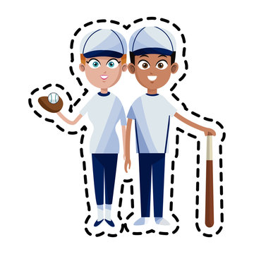 man and woman baseball players icon image vector illustration design 
