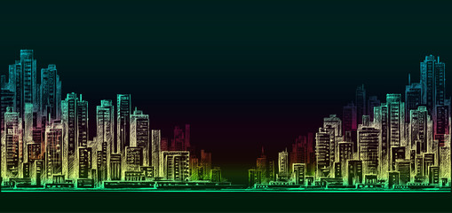 Obraz premium Night city background. Hand drawn vector